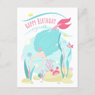 Cartes Pour Fêtes Annuelles Mignonne Sirène Plongée Sous La Mer