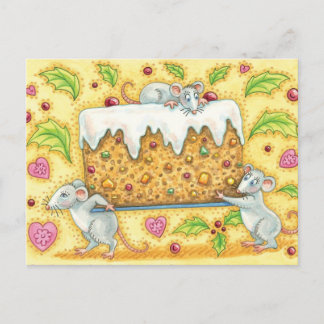 Cartes Pour Fêtes Annuelles Mignonne souris de Noël portant un dessert de gâte