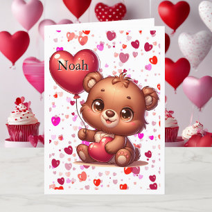 Cartes Pour Fêtes Annuelles Mignonne Teddy Cher nom sur Heart Balloon Valentin