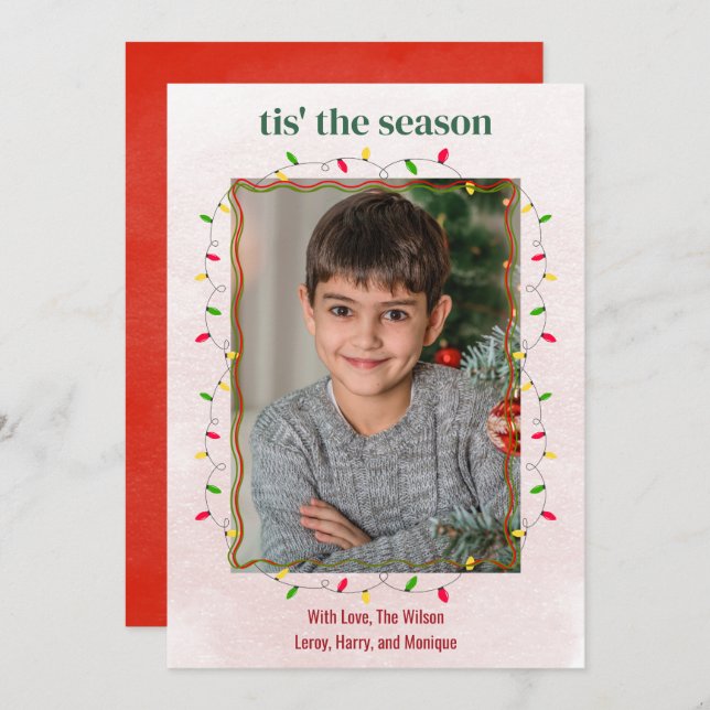 Cartes Pour Fêtes Annuelles Mignonne Une Photo Chaîne Lights Noël (Devant / Derrière)