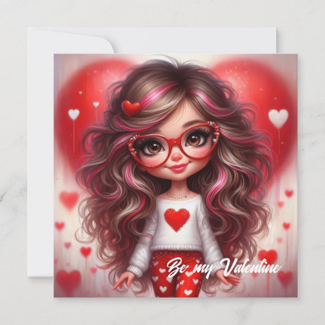 Cartes Pour Fêtes Annuelles Mignonne Valentine fille sassy avec coeur rouge am (Devant)