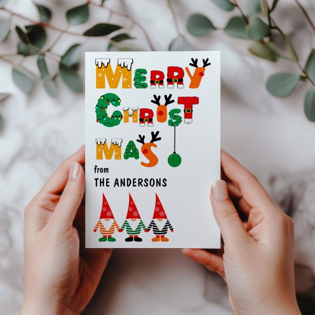 Cartes Pour Fêtes Annuelles Mignonnes Gnomes Fun Whimsical Polices Joyeux Noël (Créateur téléchargé)