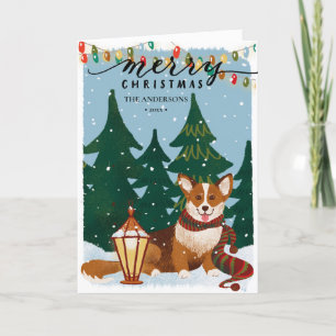 Cartes Pour Fêtes Annuelles Mignonnes lumières de Noël CORGI Brown Minimaliste