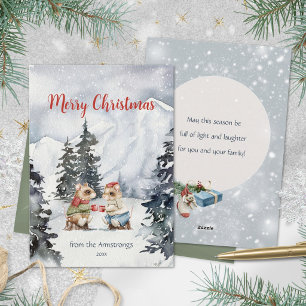 Cartes Pour Fêtes Annuelles Mignonnes Souris Aquarelle Chocolat Chaud Neige No