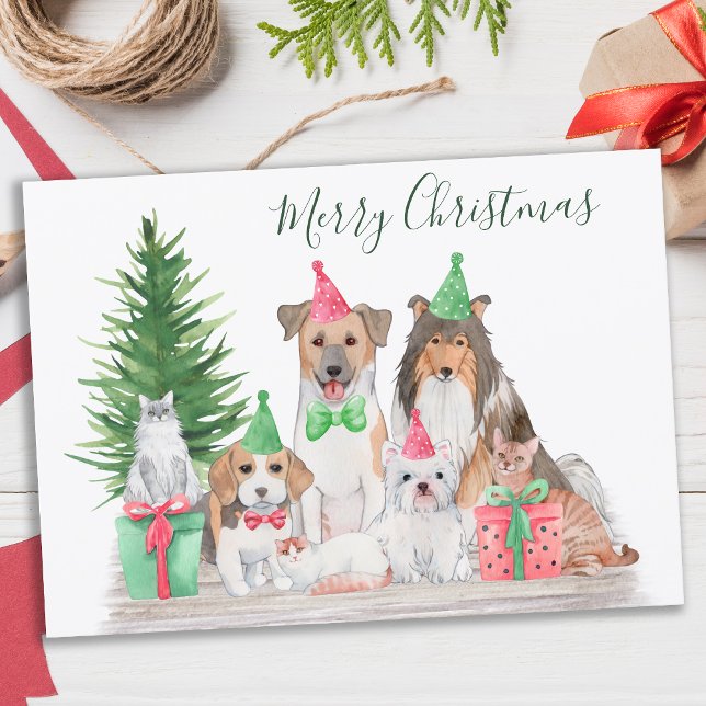 Cartes Pour Fêtes Annuelles Mignons animaux de Noël Chien Chat Chiot Chien Chi (Créateur téléchargé)