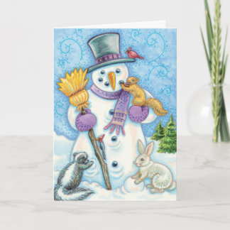 Cartes Pour Fêtes Annuelles Mignons animaux de Noël Construire un bonhomme de 