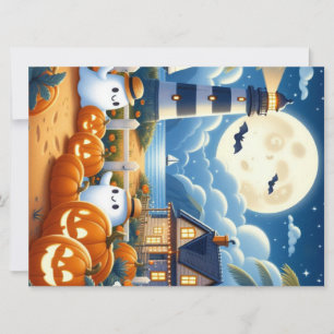 Cartes Pour Fêtes Annuelles Mignons citrouilles et fantômes nautiques/côtiers