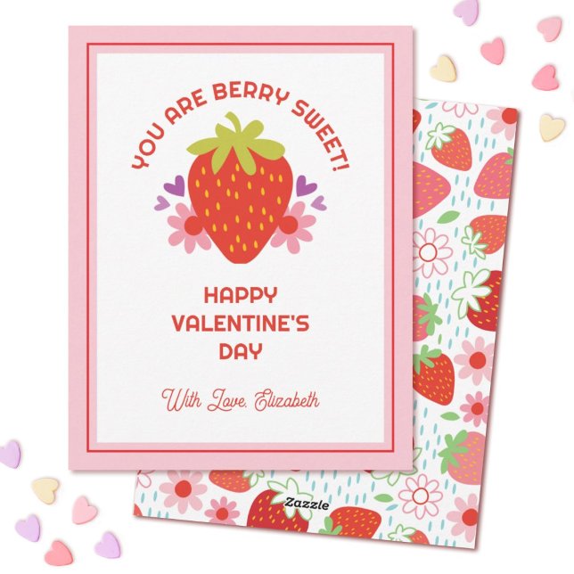 Cartes Pour Fêtes Annuelles Mignons Enfants Sucreries Fraise Saint-Valentin (A cute strawberry kids Valentine, so cute for a school classroom Valentine exchange)