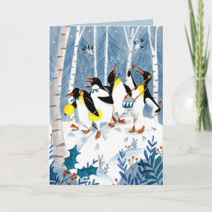 Cartes Pour Fêtes Annuelles Mignons musiciens bleus manchots neige amusant
