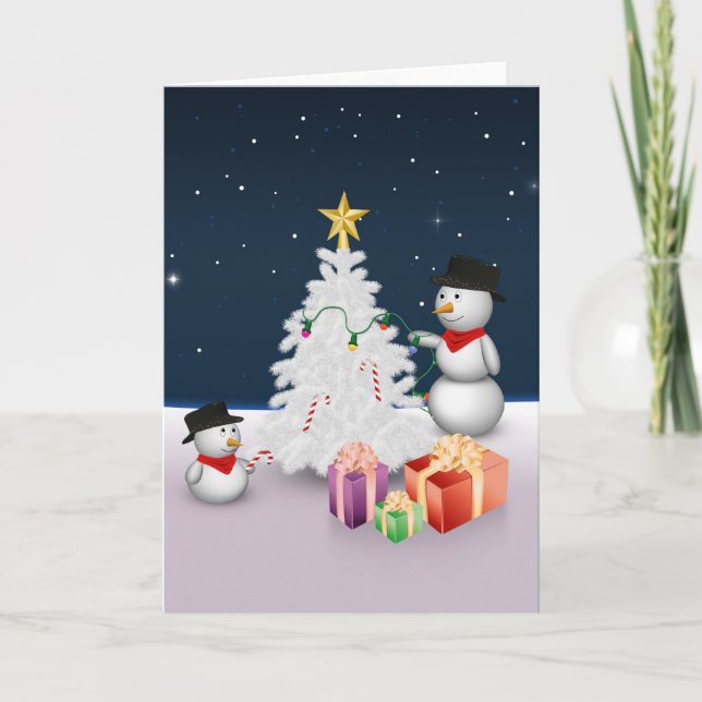 Cartes Pour Fêtes Annuelles Mignons neigeurs avec sapin de Noël (Devant)