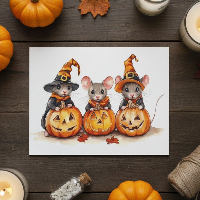 Cartes Pour Fêtes Annuelles Mignons petits citrouilles de Halloween à l'aquare (Créateur téléchargé)