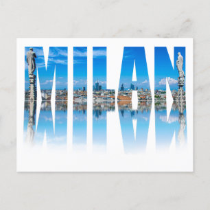 Cartes Pour Fêtes Annuelles Milan étiquette composé de Milan skyline en Italie