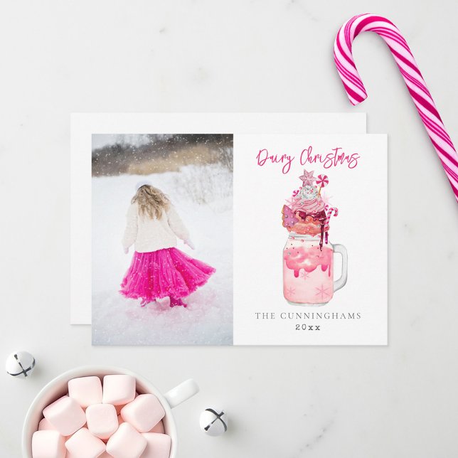 Cartes Pour Fêtes Annuelles Milkshake de Noël rose laitier (Créateur téléchargé)