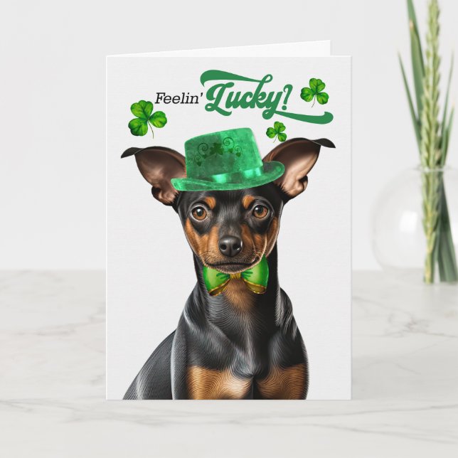 Cartes Pour Fêtes Annuelles Min Pin Funny Chien Lucky St Patrick's Day (Devant)