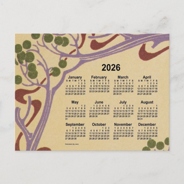 Cartes Pour Fêtes Annuelles Mini calendrier Art nouveau 2026 par Janz (Devant)