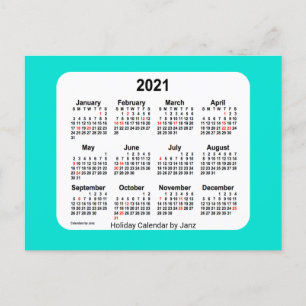 Cartes Pour Fêtes Annuelles Mini calendrier de vacances Turquoise 2021 par Jan