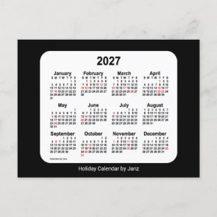 Cartes Pour Fêtes Annuelles Mini calendrier des fêtes noires 2027 par Janz