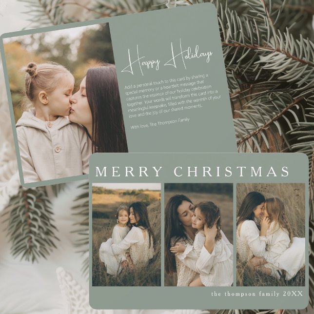 Cartes Pour Fêtes Annuelles Mini Élégant Noël Simple 4 Photo Sage (Créateur téléchargé)