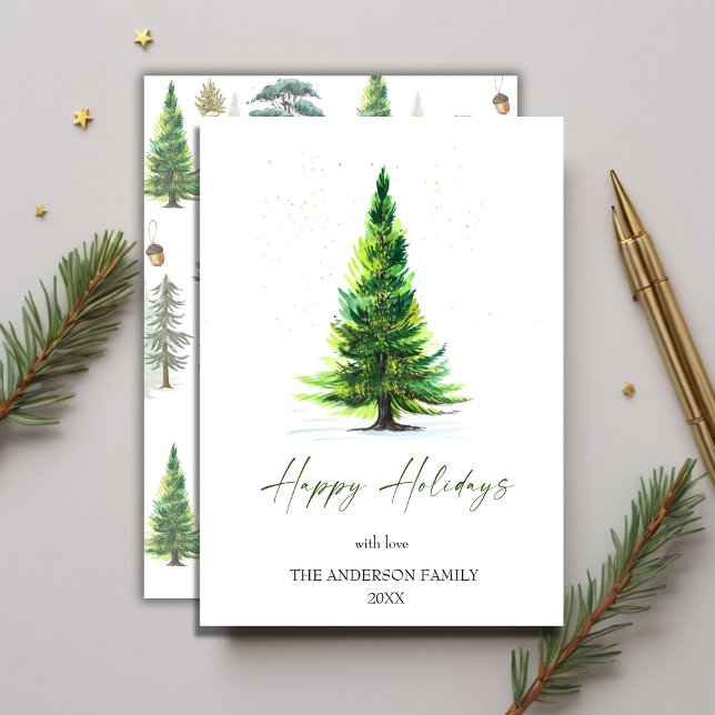 Cartes Pour Fêtes Annuelles Mini Élégant Pine Tree Noël Salutation Ho (Minimalist Elegant Pine Tree Christmas Greeting Ho Holiday Card)