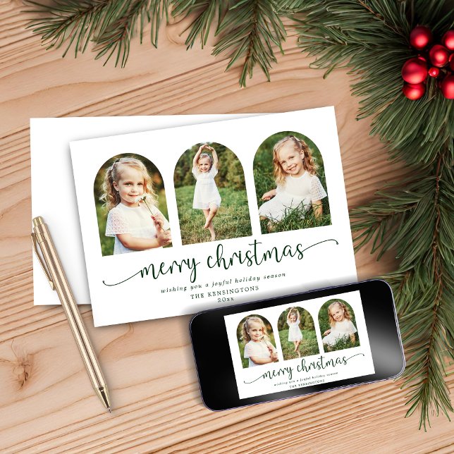 Cartes Pour Fêtes Annuelles Mini-mignon arbres de Noël Fête 3 Photo (Minimalist Cute Christmas Trees Holiday 3 Photo Card)