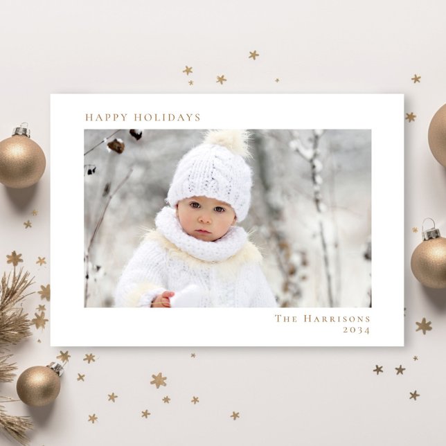 Cartes Pour Fêtes Annuelles Mini Noël Blanc Or Joyeux Vacances Photo (Créateur téléchargé)