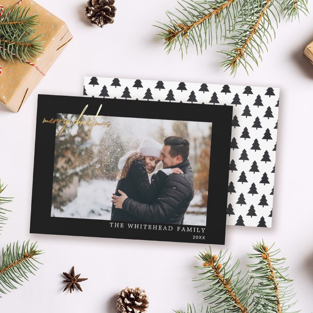 Cartes Pour Fêtes Annuelles Mini photo or Joyeux Noël Noir (Créateur téléchargé)