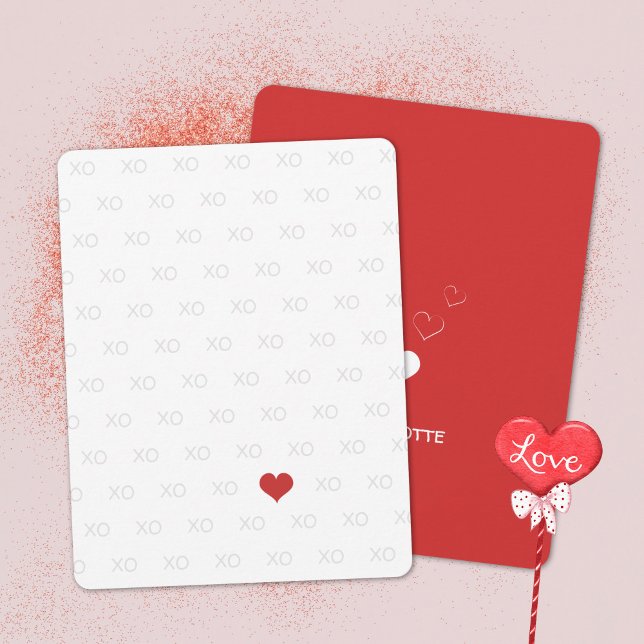 Cartes Pour Fêtes Annuelles Mini-rouge et blanc XO XO Coeur Valentin (Minimalist Red and White XO XO Heart Valentine's Holiday Card ©Susanne Sachers - Sunny Mind Design )