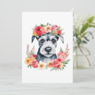 Cartes Pour Fêtes Annuelles Mini Schnauzer rose Fleurs Couronne rouge jaune bl