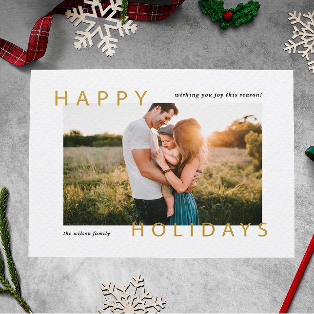 Cartes Pour Fêtes Annuelles Miniature moderne Joyeux vacances photo (Minimal Modern Happy Holidays Photo Holiday Postcard)