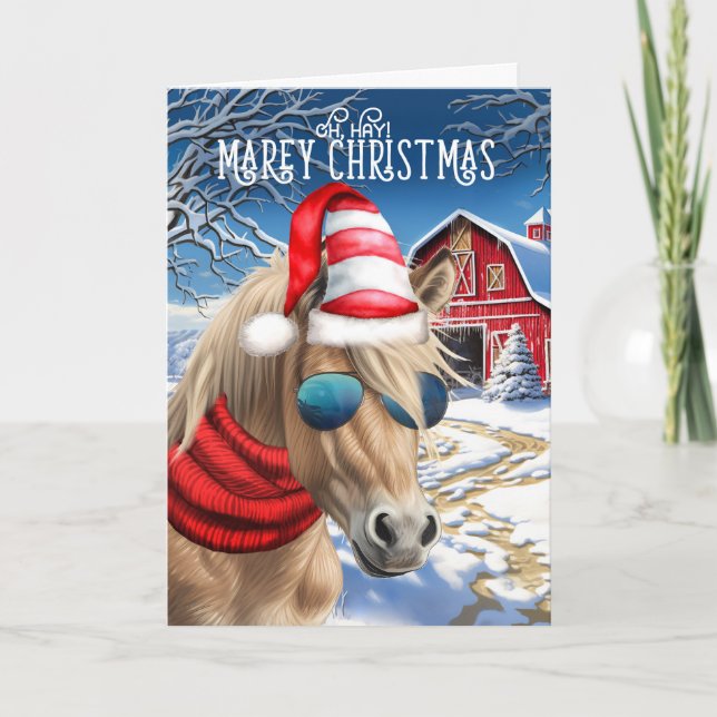 Cartes Pour Fêtes Annuelles Miniature Palomino Horse drôle MAREy Noël (Devant)