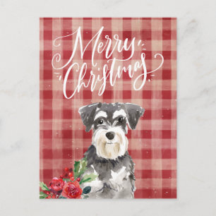 Cartes Pour Fêtes Annuelles Miniature Schnauzer Carreaux Rouges de Noël