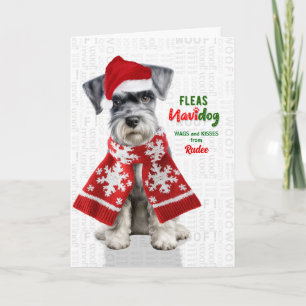 Cartes Pour Fêtes Annuelles Miniature Schnauzer Drôle Puces Navidog avec nom