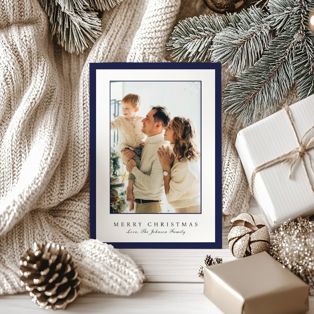 Cartes Pour Fêtes Annuelles Minimal Blue Border Photo Elegant Christmas (Créateur téléchargé)