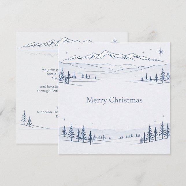 Cartes Pour Fêtes Annuelles Minimal Blue Mountain Merry Christmas (Devant / Derrière)