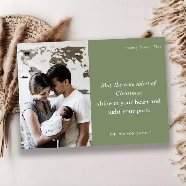 Cartes Pour Fêtes Annuelles Minimal Bold 1 Photo Dusky Green Christmas Spirit (Créateur téléchargé)