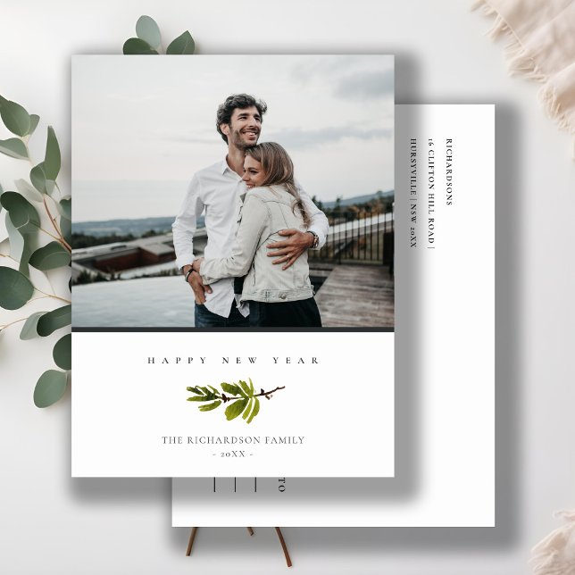 Cartes Pour Fêtes Annuelles Minimal Branche de Pin Noël Bonne Année (Créateur téléchargé)