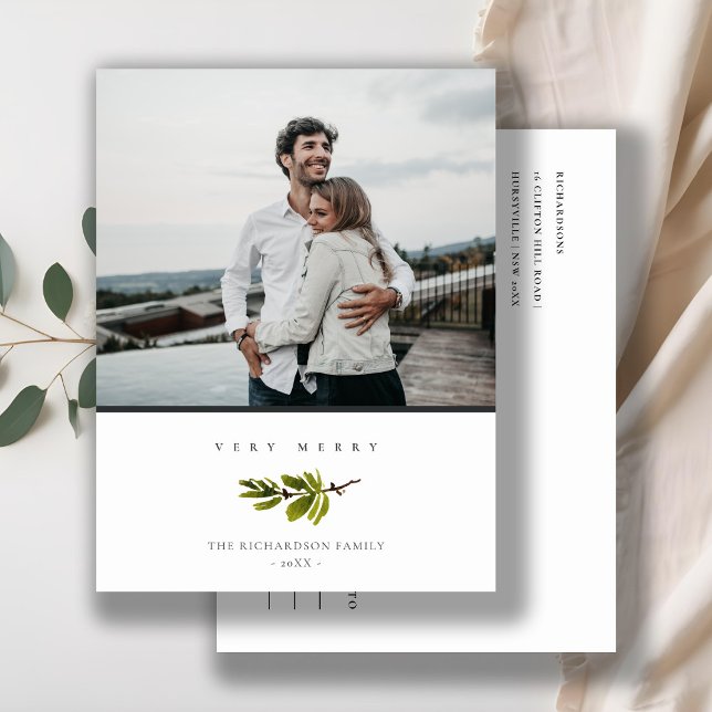 Cartes Pour Fêtes Annuelles Minimal Branche de Pin Noël Très Joyeux (Créateur téléchargé)