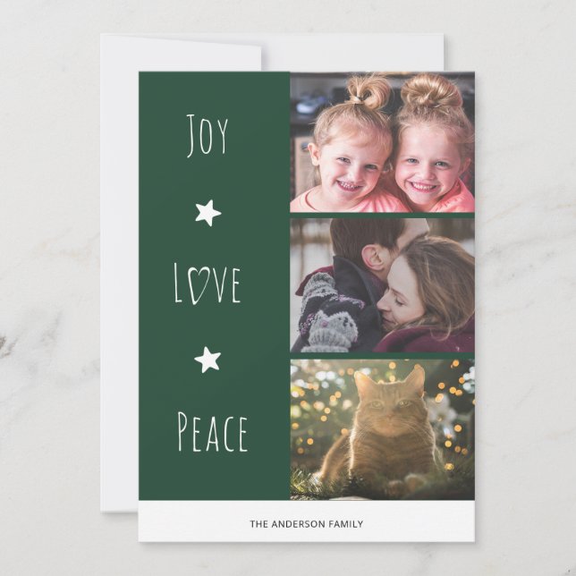 Cartes Pour Fêtes Annuelles Minimal Green Joy Love Peace Photo Noël (Devant)
