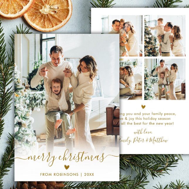 Cartes Pour Fêtes Annuelles Minimal Modern Gold Script 5 Photo Merry Christmas (Créateur téléchargé)
