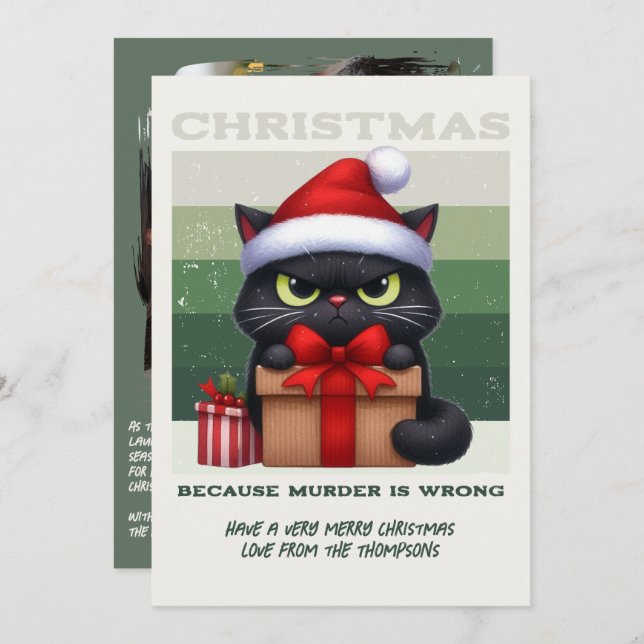 Cartes Pour Fêtes Annuelles Minimal Nordic Funny Cat Retro Christmas Photo (Devant / Derrière)