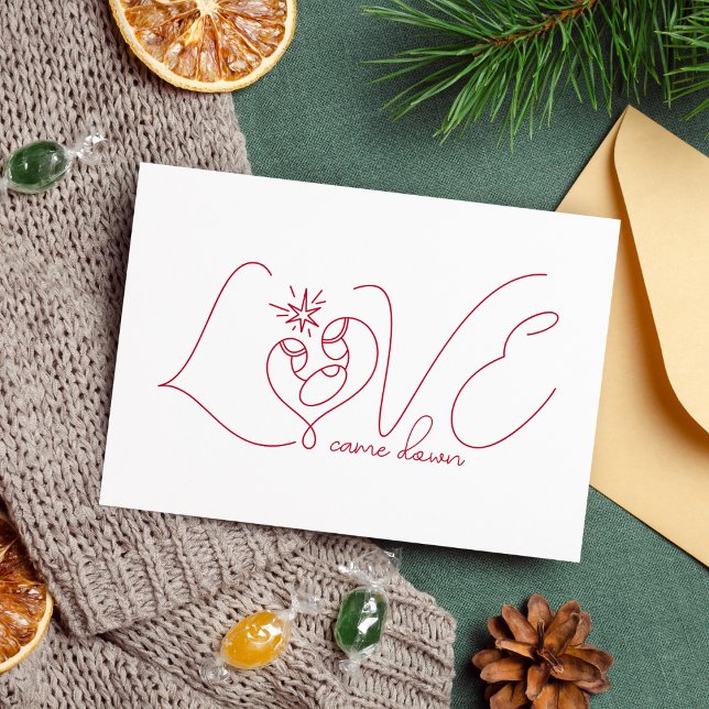 Cartes Pour Fêtes Annuelles Minimal Red Line Art Sainte Famille Religieuse (Front of card)