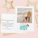 Cartes Pour Fêtes Annuelles Minimal Retro 1 Photo de famille Paix Joie Noël<br><div class="desc">Ce design festif Peace and Joy a été créé en utilisant une police de script moderne amusante et ma police de bloc lettrée à la main dans un style rétro en bleu et rouge aqua surmonté de mon chapeau de Père Noël peint à la main avec des saints et des...</div>