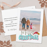 Cartes Pour Fêtes Annuelles Minimal Retro 1 Photo Festif Fun Joyeux Noël<br><div class="desc">Ce design festif de Joyeux Noël a été créé à l'aide d'une police de script moderne amusante et de ma police de bloc lettrée à la main dans un style rétro en bleu et rouge aqua, surmonté de mon chapeau de Père Noël peint à la main avec des saints et...</div>