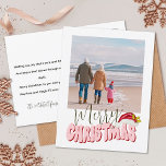 Cartes Pour Fêtes Annuelles Minimal Retro 1 Photo Festif Fun Joyeux Noël<br><div class="desc">Ce design festif de Joyeux Noël a été créé à l'aide d'une police de script moderne amusante et de ma police de bloc lettrée à la main dans un style rétro en rose pâle et rouge surmonté de mon chapeau de Père Noël peint à la main avec des saints et...</div>