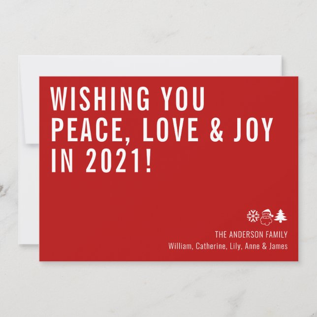 Cartes Pour Fêtes Annuelles Minimal Wishing You Peace Love Joy 2021 Nouvel An (Devant)
