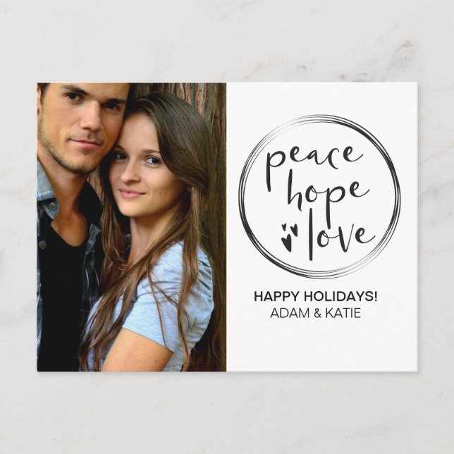 CARTES POUR FÊTES ANNUELLES MINIMALISER | VACANCES | PEACE HOPE LOVE | PHOTO (Devant)