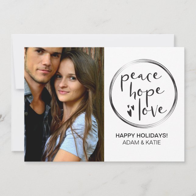 CARTES POUR FÊTES ANNUELLES MINIMALISER | VACANCES | PEACE HOPE LOVE | PHOTO (Devant)