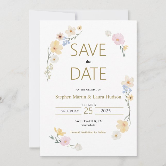 Cartes Pour Fêtes Annuelles Minimalisme et fleurs Économisez la date Invitatio (Devant)
