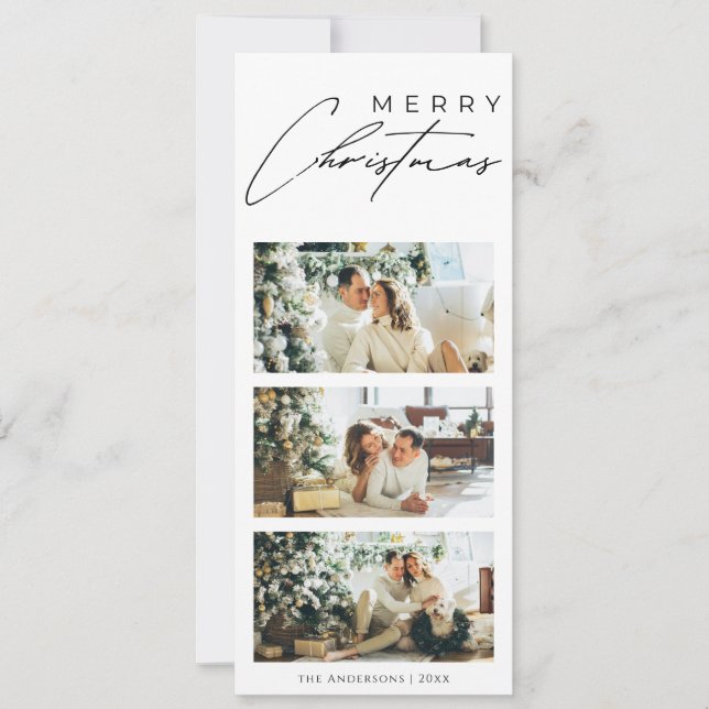 Cartes Pour Fêtes Annuelles Minimalist Elegant 3 Photo Collage Merry Christmas (Devant)