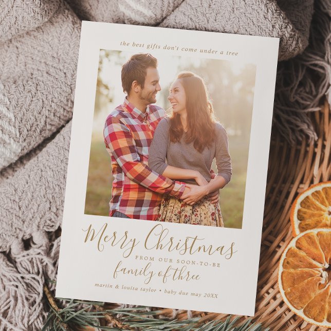 Cartes Pour Fêtes Annuelles Minimalist Gold Family of Three Pregnancy Photo (Créateur téléchargé)